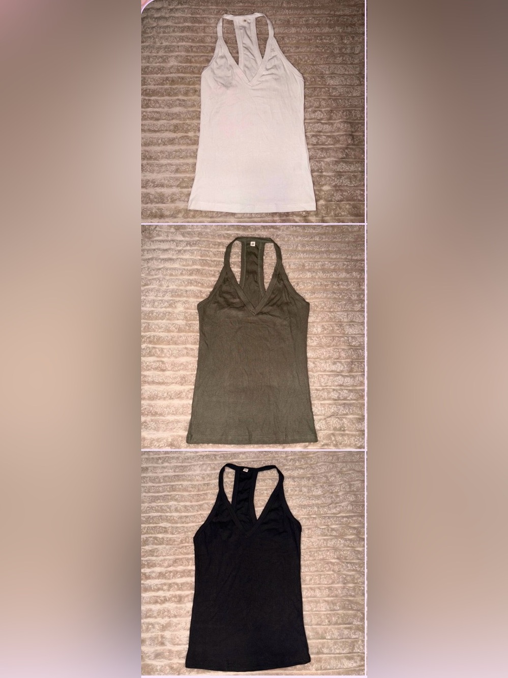 Ribbed Halter Tank Tops -3 pack white, green, black